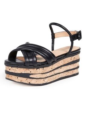 Sz 6 (EU 36) Paloma Barcelo Clara Black Cork Platform Leather Strap Back Sandals